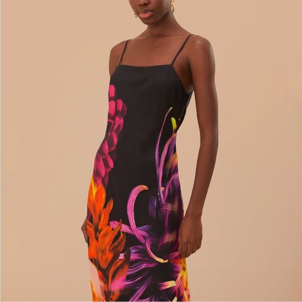 FARM Rio Black Midi Dress with Pink, Orange & Purple Floral Print - Picture 3 of 5